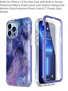 Purple Opal Marble Case for iPhone 13 Pro Max with Built-In Screen Protector